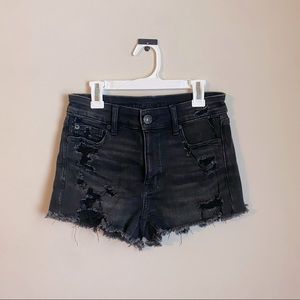 American Eagle high waisted black ripped jean shorts
